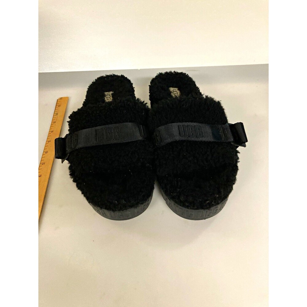UGG Fluff Yeah Black Faux Fur Slide Slippers Strap Open Toe Women’s US 10